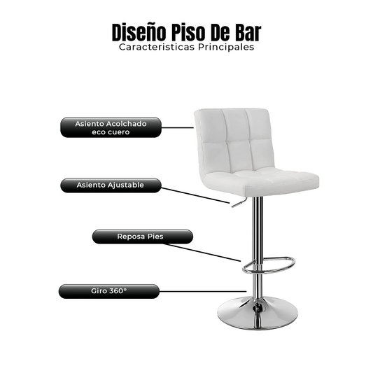 Pack 2 Taburetes de Bar Regulables Eco Cuero BLANCO