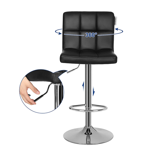 Pack 2 Taburetes de Bar Cuadro Regulable Eco Cuero Negro Moderno