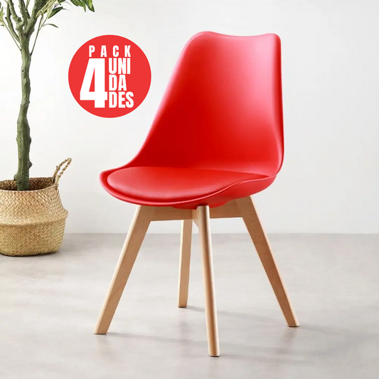 Pack 4 Sillas Eames Acolchadas Color Rojo para Comedor y Oficina