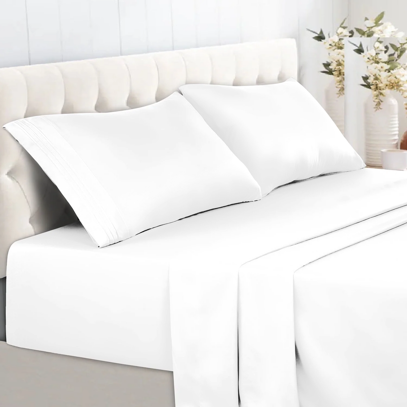 Sábanas Super King Blancas 1800 Hilos Ultra Soft x4 Piezas