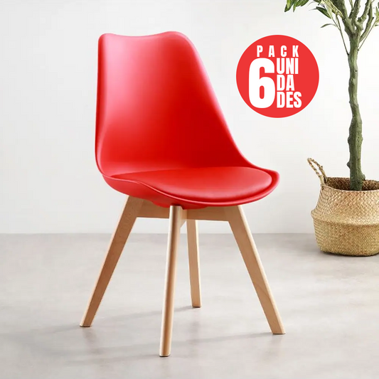Pack 6 Sillas Eames Acolchadas Color Rojo para Comedor y Oficina
