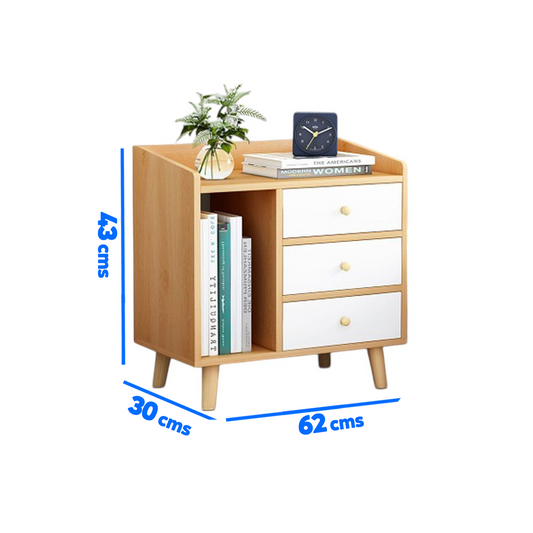 Velador Mesita ZT3 Madera 3 Niveles 3 Cajones Librero Organizador