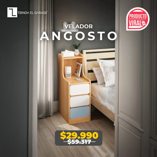 Velador Angosto Natural con 3 Cajones 87cms