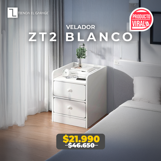 Velador Mesita ZT2 BLANCO 3 Niveles 2 Cajones Tienda El Garage