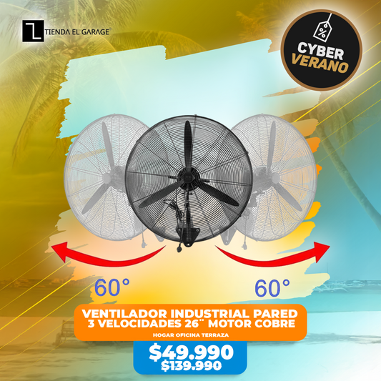 Ventilador Industrial De Pared 3 Velocidades 26¨ Motor Cobre